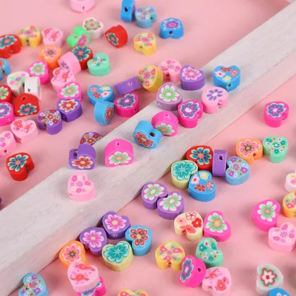 1000pcs Flat Round Love-Shaped Flower Polymer Clay Beads Kit for Bracelet Making