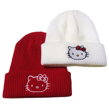 Cute Kitten and Kuromi Cartoon Embroidered Knitted Hats: Stylish, Warm, and Fashionable European and American Designs