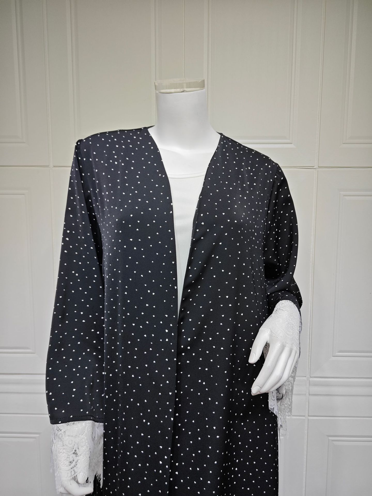 Fashion Polka Dot Black Abaya Hijab Set MQ259 (2)
