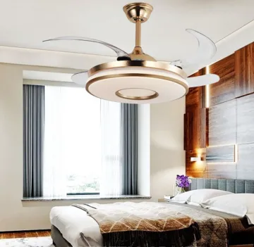 Modern Living Room Fan Chandelier with LED Lights and Retractable Blades for Bedroom