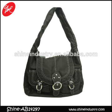 Black canvas handbag/lock catch ladies bag/cotton fabric hobo bag