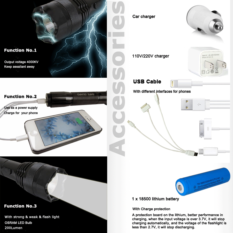 USB Cable 4million Volt Aluminum Alloy Stun Weapon