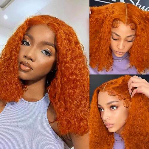 Cheap Lace Front Wigs Colored Highlight Cheap Double Drawn Water Curl Human Hair Blunt Short Cut BOB Wigs 4x4 Lace Closure Front Glueless Supplier