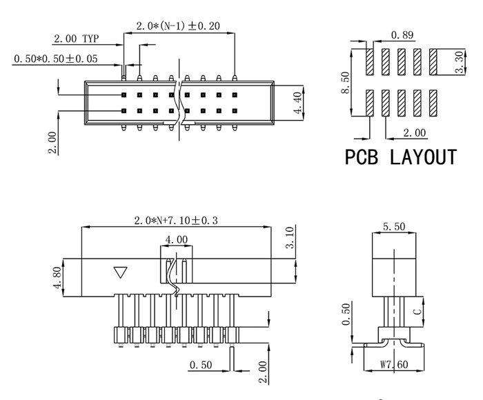 BHCM06 2.00mm Box Header SMT H=4.8 Add Housing