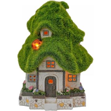 Flocked Fairy Garden House with Solar Lights