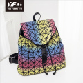 Custom wasserdichte holographische luminöse Mode geometrische Regenbogenpu Leder Outdoor wasserdichte Kinder Rucksack Outdoor Freizeit T.