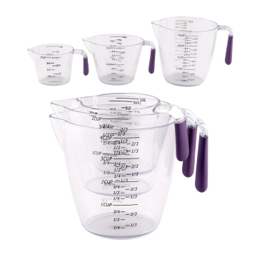 Homesmart Baking Tools - 3 pc Transparent Measuring Cups with Purple Soft Touch Handles