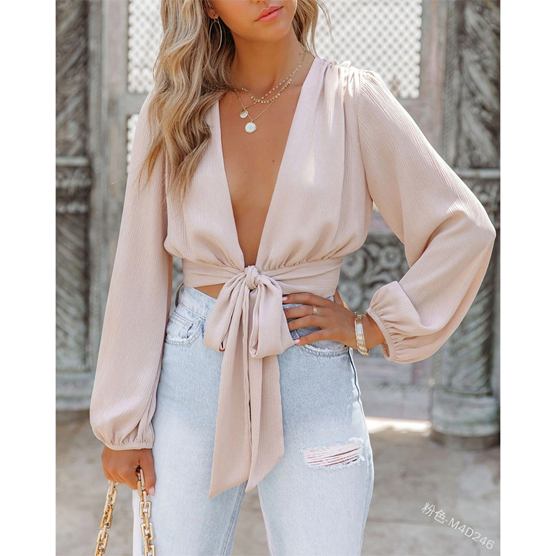 DEEP Vneck Tie Front Knot Top