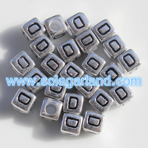 Perles Cube Alphabet Argent Antique 6MM Perles Carrées Lettre Unique