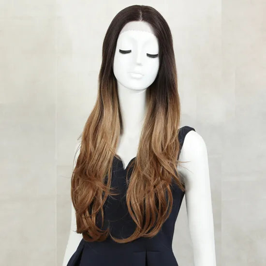 Magic 30 Medium Brown Color Synthetic Hair Wigs For Women Long Natural Wavy Lace Front Wig With Natural Hairline Middle Part
