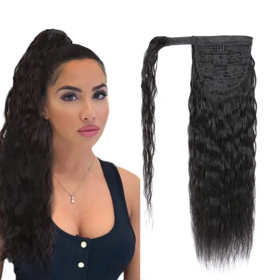 Factory Wholesale price long kinky straight wrap around  synthetic ponytails hot sale quality 22 Inches pony tail hair extension