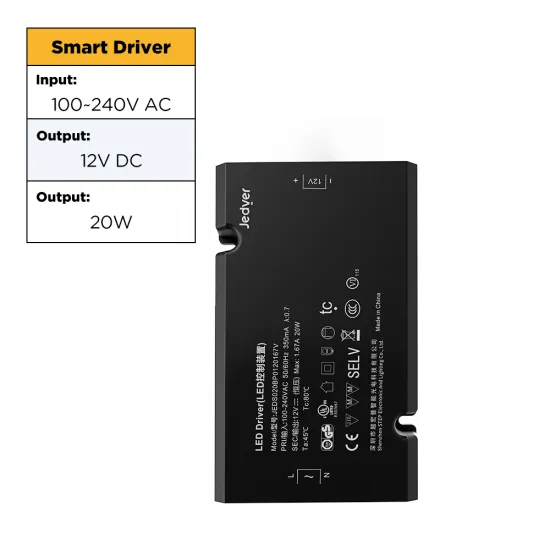 100-240V AC to 12V DC 20W LED Driver with Protection Features and Specifications