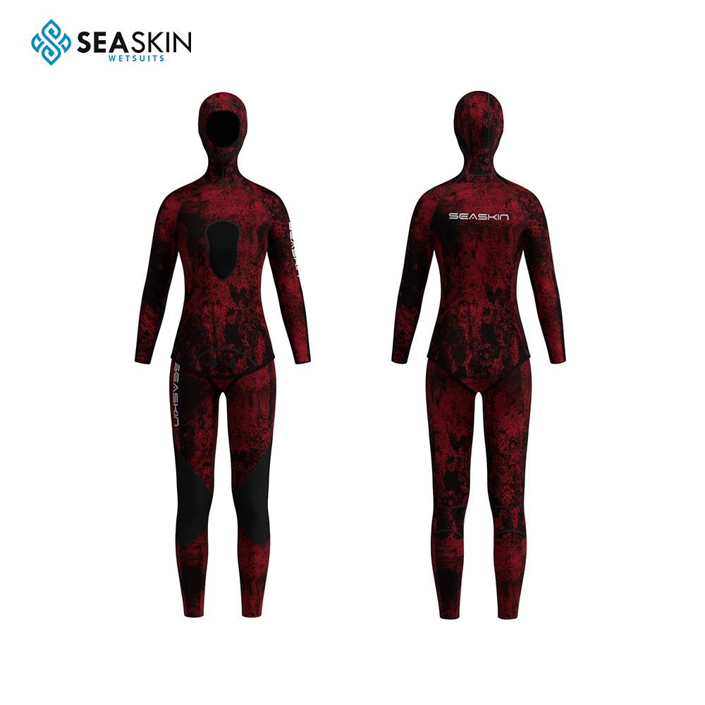 Seaskin Ladies Red Camo 두 조각 Spearfishing wetsuits