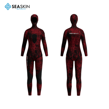 Muta con cappuccio in due pezzi Seaskin Ladys Red Camo - Focus pesca subacquea | Neoprene termico impermeabile per acque a 12-20 ℃