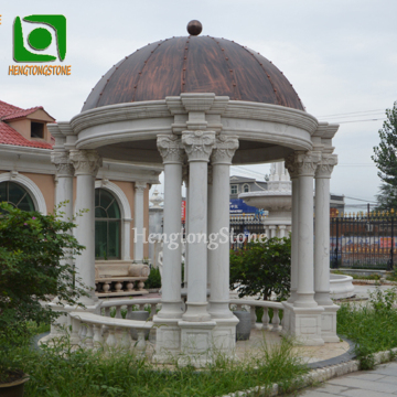 Luxury European Style Roman Column White Marble Gazebo with Metal Roof