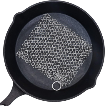 Food-Grade Stainless Steel Round Pot Brush with Chainmail Scrubber Handle