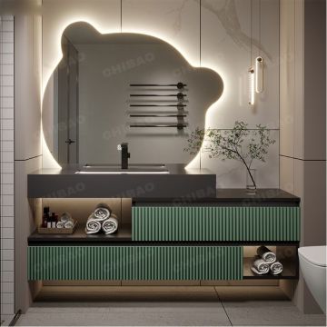 Modern Wall-Mounted LED Mirror Bathroom Vanities with MDF Plywood Cabinets