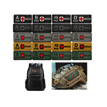 Large Size Blood Type A+ B+ AB+ O+ POS NKDA PVC Rubber Tactical Patches for Medical Rescue Equipment Identification" 

However, to make it more concise and SEO-friendly, you might consider:

"Tactical Blood Type Patches for Medical Rescue Equipment ID