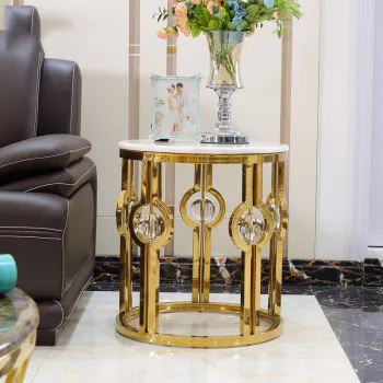 Luxury Gold Stainless Steel Frame Round Marble Side Table
