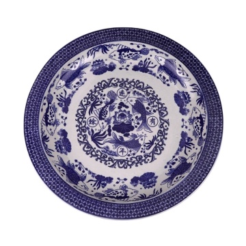 Jingdezhen Blue and White Porcelain Fish and Algae Pattern Dinner Plate - RZUG25-A-S-M-L-XL