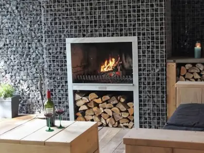 Gabion Fire Pit BBQ Grill Assembly