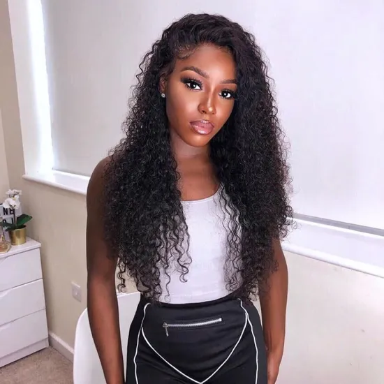 Wholesale Afro Kinky Jerry Curly Custom 360 Lace Human Hair Wig, Natural Black Long Curly Brazilian Hair Lace Wig For Women