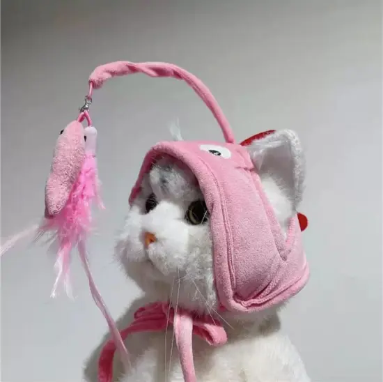 Furry cuddly cat stick hat with pet headdress