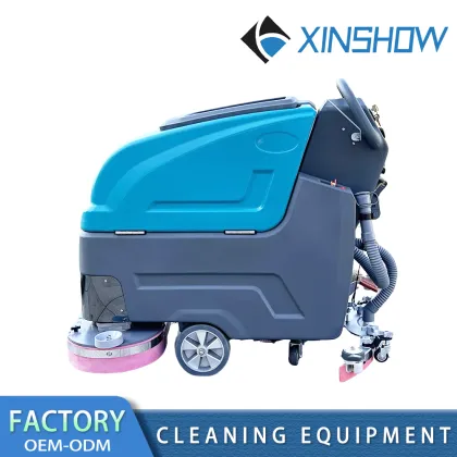 Hand pushed floor scrubber