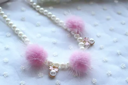 Cute Candy Color Pom Pom Pearl Ribbon Knot Necklace For kids
