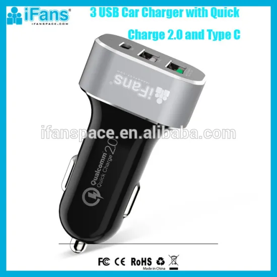 Fast Charging 12V Car Battery Charger QC 3.0 Quick Car Charger with Type C for Mobile Phones