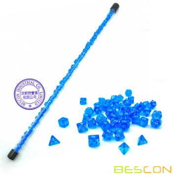 Bescon 49pcs Gem Blue Mini Juego de dados polihédricos en tubo largo, Sapphire Mini Dungeons and Dragons RPG Dice 7X7pcs, Juego de palo largo