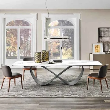 5605 Modern 8 Seater Dining Table and Wood Chairs Set