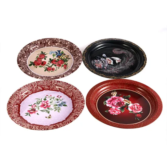 Round Plate Snack Tray Stainless Steel Metal Household Dish Storage Plate