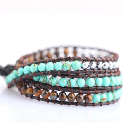 Xmas gift nice accessories 4mm round shape yellow jade gemstone bead wrap bracelet for women