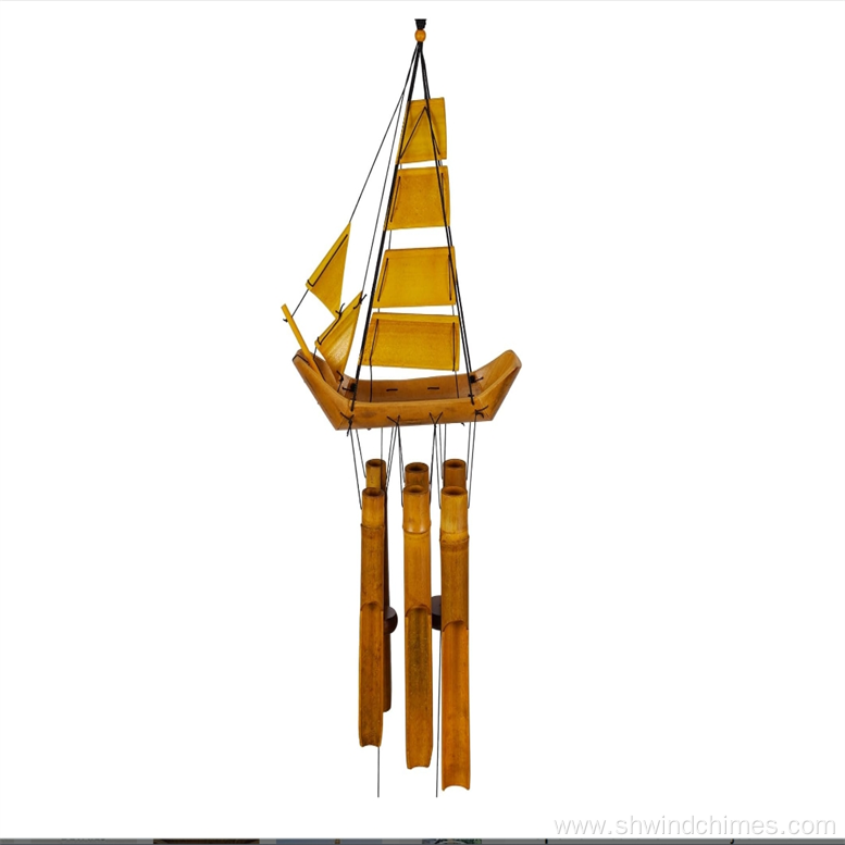 Wooden Outdoor Chimes with a Sailing Boat Design