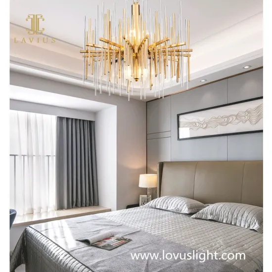 Modern creative chandelier Metal glass tube shape custom chandelier villa bedroom personality chandelier