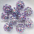 Vente chaude Bleu Multicolore Acrylique Chunky Résine Solide Strass Boule Perles 10 * 12 MM