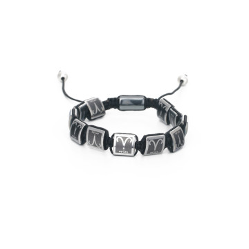 Fashion Jewelry Natural Stone Hematite Laser Charm Aries 12 Constellations Woven Bracelet