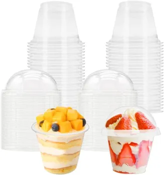 Transparent Coffee Clear Cups: Disposable Fruit Dessert Cups with Dome Lids - 50 Pcs 6 Oz Clear Plastic Cups 3D Model