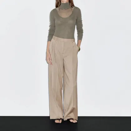 Women's urban workplace commuting style wool pleated casual pants