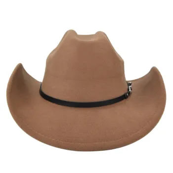 Men's Faux Felt Western Cowboy Fedora Hat with Outdoor Wide Brim and Strap
