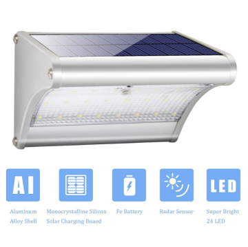 Super Bright 24 LED 450 Lumen Aluminum Alloy Microwave Radar Motion Sensor wall mounted led solar wall lamp outdoor