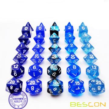 Bescon RPG Dice Set 35pcs Ocean Blue Set, DND Role Playing Game Dice 5X7pcs