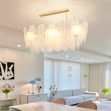 Modern Gold 5-Tier Feather Pearl Crystal Chandelier