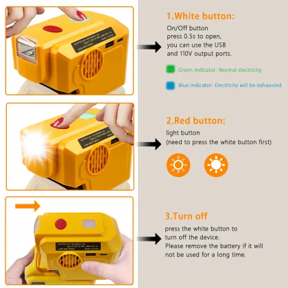 Portable 18V Li-ion Battery Charger and 200W Inverter for Dewalt Products