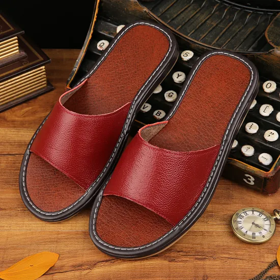 STONE VILLAGE High Quality Plus Size 35-44 Genuine Leather Slippers Shoes Couple Slippers Summer Indoor Home Slippers Women