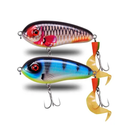 Slow Sinking Jerk Bait Pencil Lure with Curling Tail Treble Hook - 60mm to 115mm