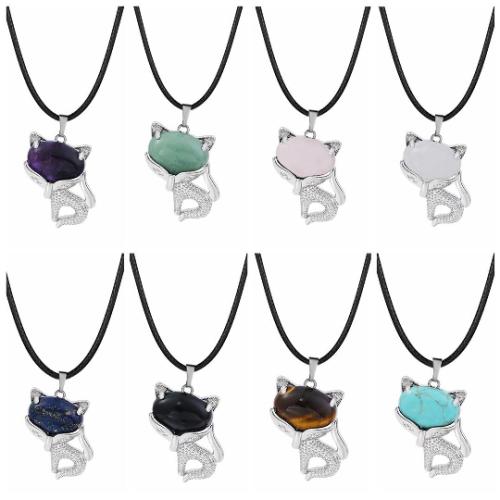 Luck Gemstone Collar Fox For Women Men curativos Energía de la energía Amuleta Animal Postería Regalos