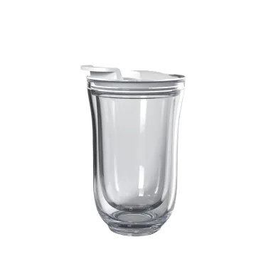 DHPO 12OZ Reusable Glass Coffee Cup - Travel Mug with Lid and Silicone Sleeve