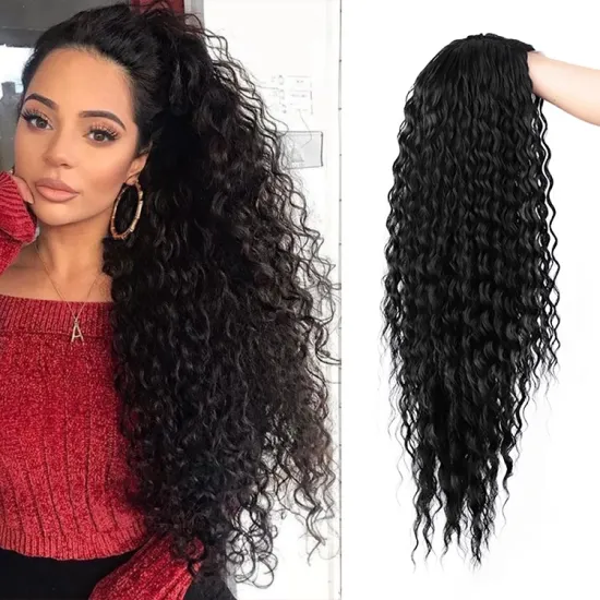 New Desinge Natural Color Hairline High Quality Machine Made Fiber Deep Curly Black Long Cheap Synthetic Hair Wigs